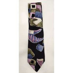 Halston III Neck Tie‎ Multicolor Geometric 100% Italian Silk